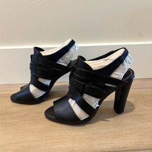 NEW ELIE TAHARI Black Leather Slingback Strap Sandals Women’s Size 7 Eur 37.5